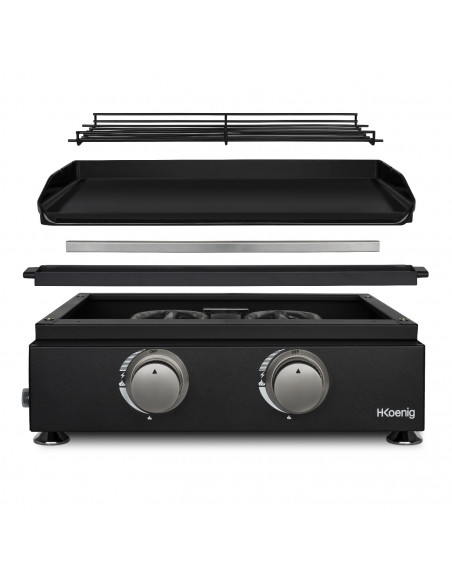 H.Koenig PLX1022 - Plancha 2 brûleurs U noire fonte émaillée