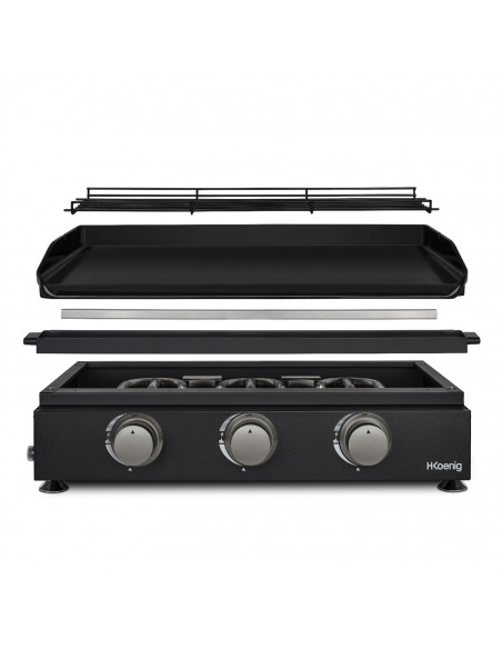 H.Koenig PLX1032 - Plancha 3 brûleurs U noire fonte émaillée