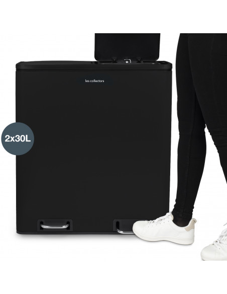 Les Collectors n°910 poubelle de tri pédale 2x30L noir mat