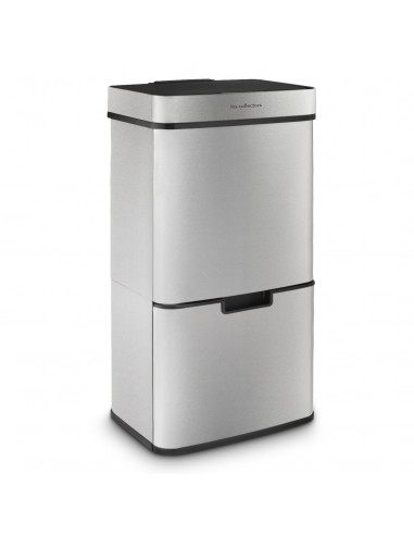 Poubelle De Tri Sensorielle Inox Brossé 69L - 4 Compartiments Dont Déchets Verts - Ouverture Automatique