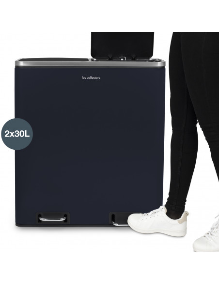 Les Collectors n°908 poubelle de tri pédale 2x30L bleu nuit mat