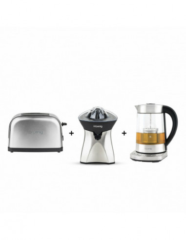 H.KOENIG ENSEMBLE PETIT DEJEUNER TOASTEUR MACHINE A THE PRESSE AGRUMES  TOS7 TI700 AGR60