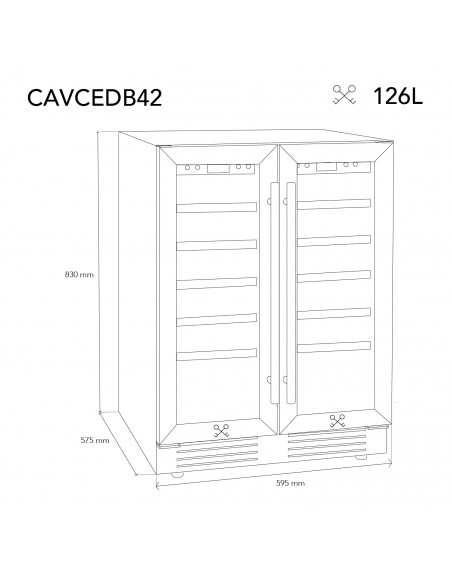 Les Petits Champs CAVCEDB42 - Cave de conservation encastrable dual zone 42 bouteilles édition noire