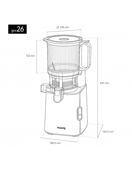 H.Koenig GSX26 - Extracteur de jus lent à grande ouverture