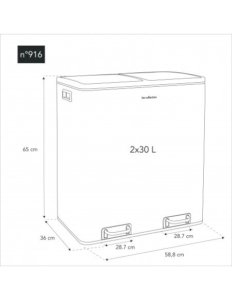 Les Collectors N°916 - Poubelle à pédale 2 x 30L, grey edition