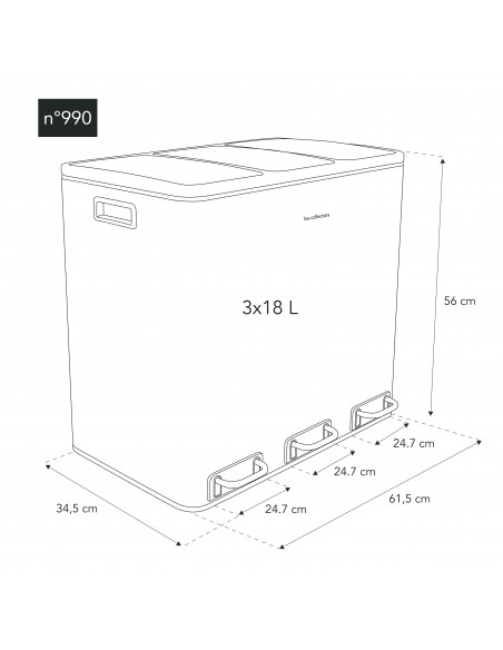 Les Collectors N°990 - Poubelle de tri à pédale 3 x 18 L, grey edition