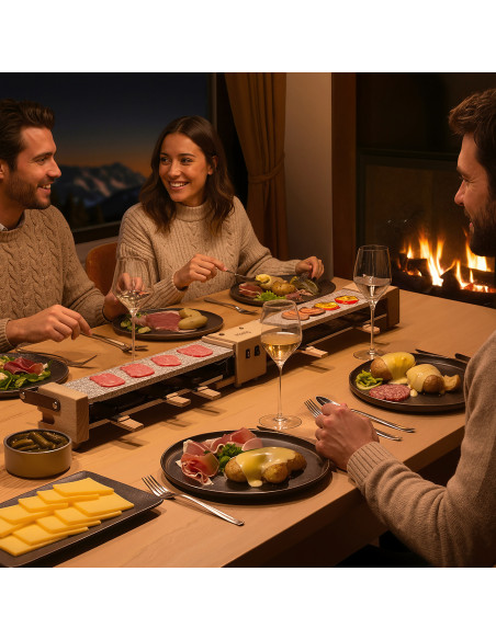 H.Koenig WOD362 - Raclette, pierre à cuire 8 personnes design bois