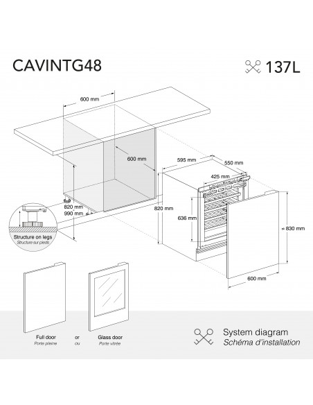 Les Petits Champs CAVINTG48 - cave intégrable et encastrable de conservation 48 bouteilles