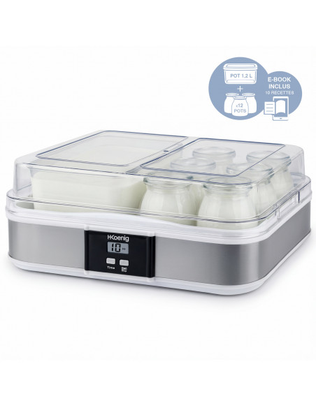 H.Koenig ELY120 - Yaourtière 2 en 1 - 12 pots individuels + 1 pot de 1,2 L