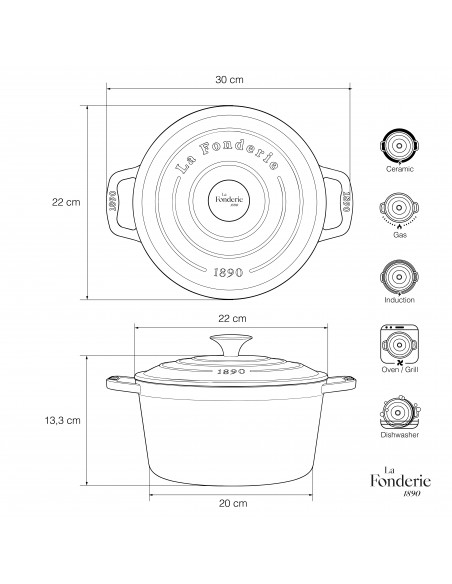 La Fonderie 1890 ALMA22 - Cocotte en fonte 22cm bleu