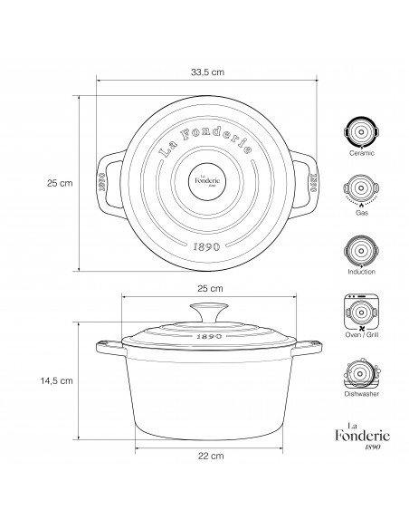 La Fonderie 1890 IENA25 -  Cocotte en fonte 25cm beige
