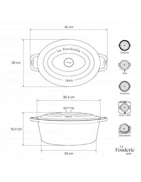 La Fonderie 1890 ALMA36 - Cocotte en fonte ovale 36cm bleu