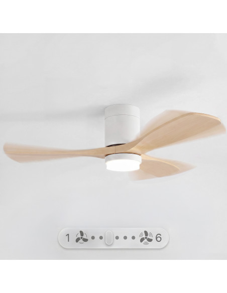Sweiss FLOW22 - Ventilateur de plafond avec LED, 6 vitesses, Bois clair