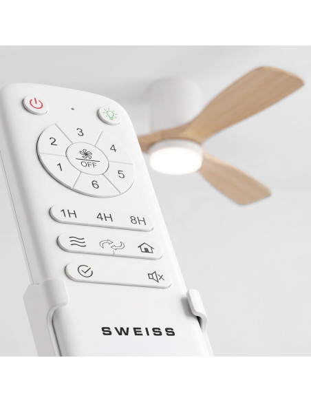 Sweiss FLOW22 - Ventilateur de plafond avec LED, 6 vitesses, Bois clair