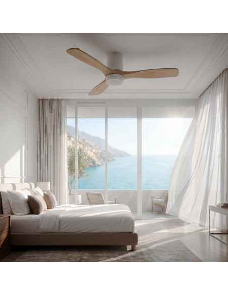 Sweiss FLOW22 - Ventilateur de plafond avec LED, 6 vitesses, Bois clair
