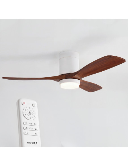Sweiss FLOW26 - Ventilateur de plafond avec LED, 6 vitesses, Bois foncé