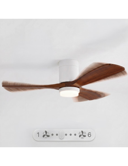Sweiss FLOW26 - Ventilateur de plafond avec LED, 6 vitesses, Bois foncé