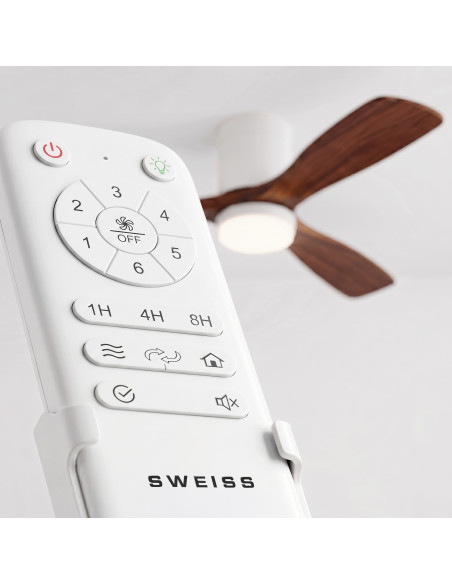 Sweiss FLOW26 - Ventilateur de plafond avec LED, 6 vitesses, Bois foncé
